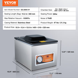 Chamber Vacuum Sealer | 260W Wet/Dry Food Vacuum Packing Machine | Compact 260mm Seal Bar for Home & Commercial Use