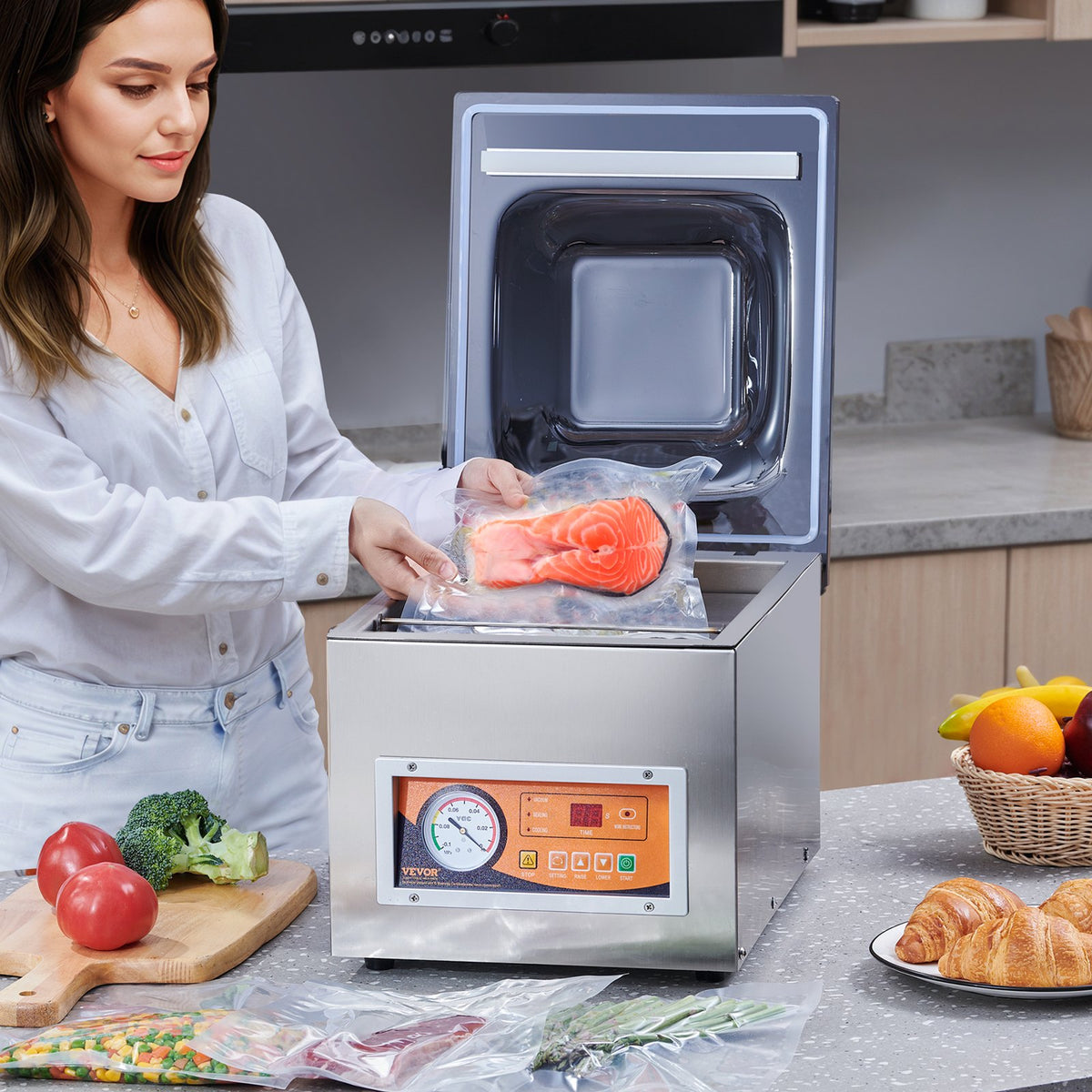 Chamber Vacuum Sealer | 260W Wet/Dry Food Vacuum Packing Machine | Compact 260mm Seal Bar for Home & Commercial Use