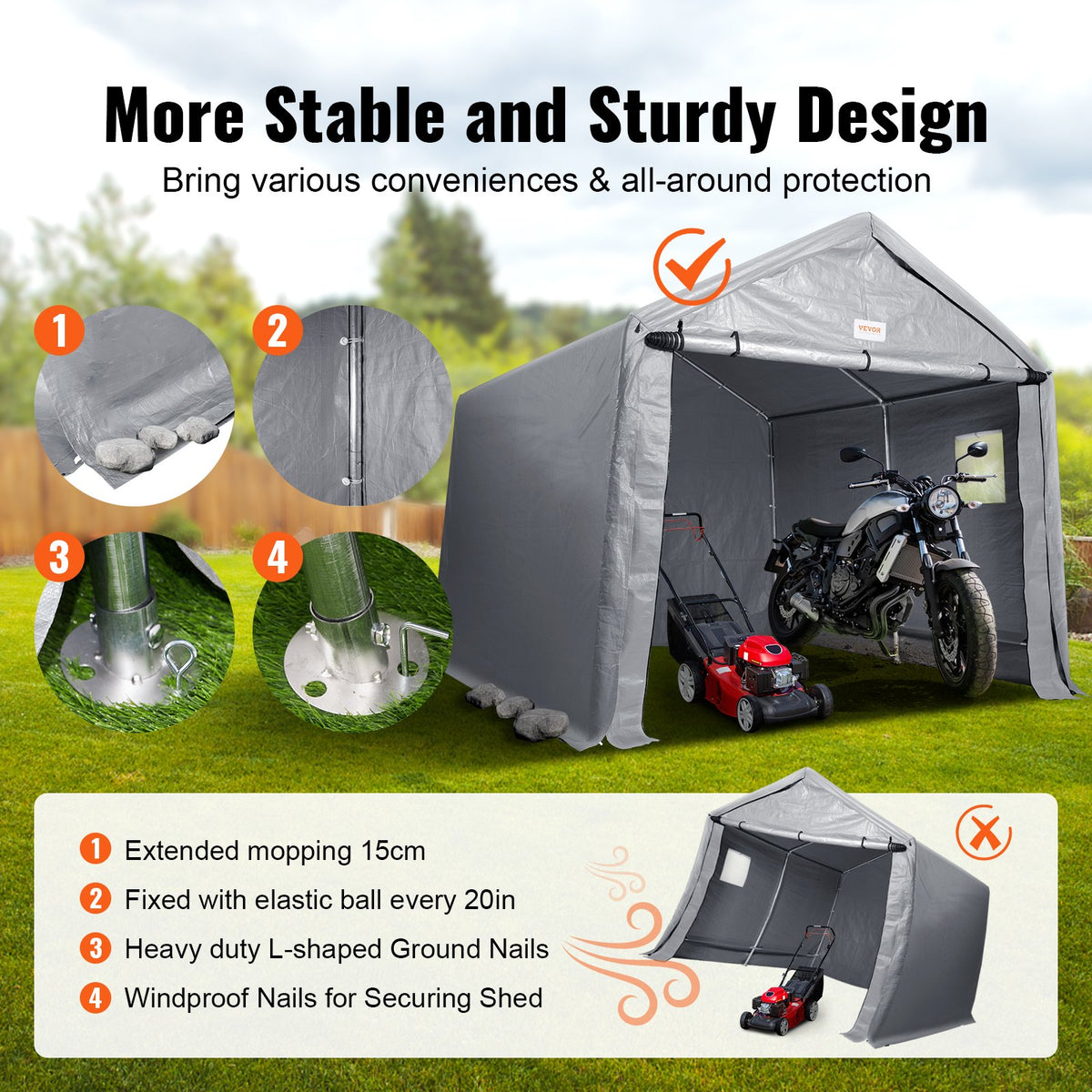 Storage Shelter | 7x12x7.36ft Portable Garage Shed with Zipper Door