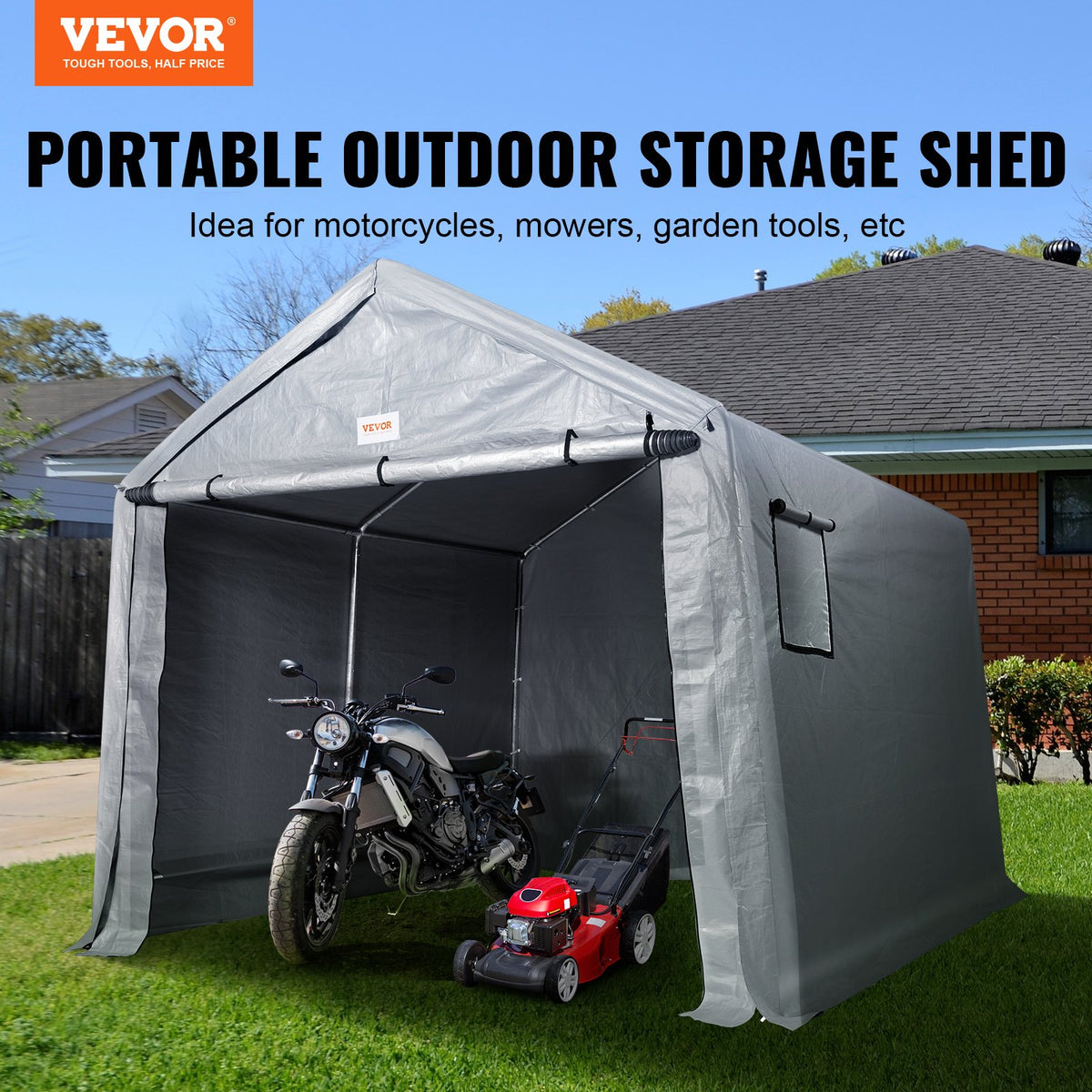 Storage Shelter | 7x12x7.36ft Portable Garage Shed with Zipper Door