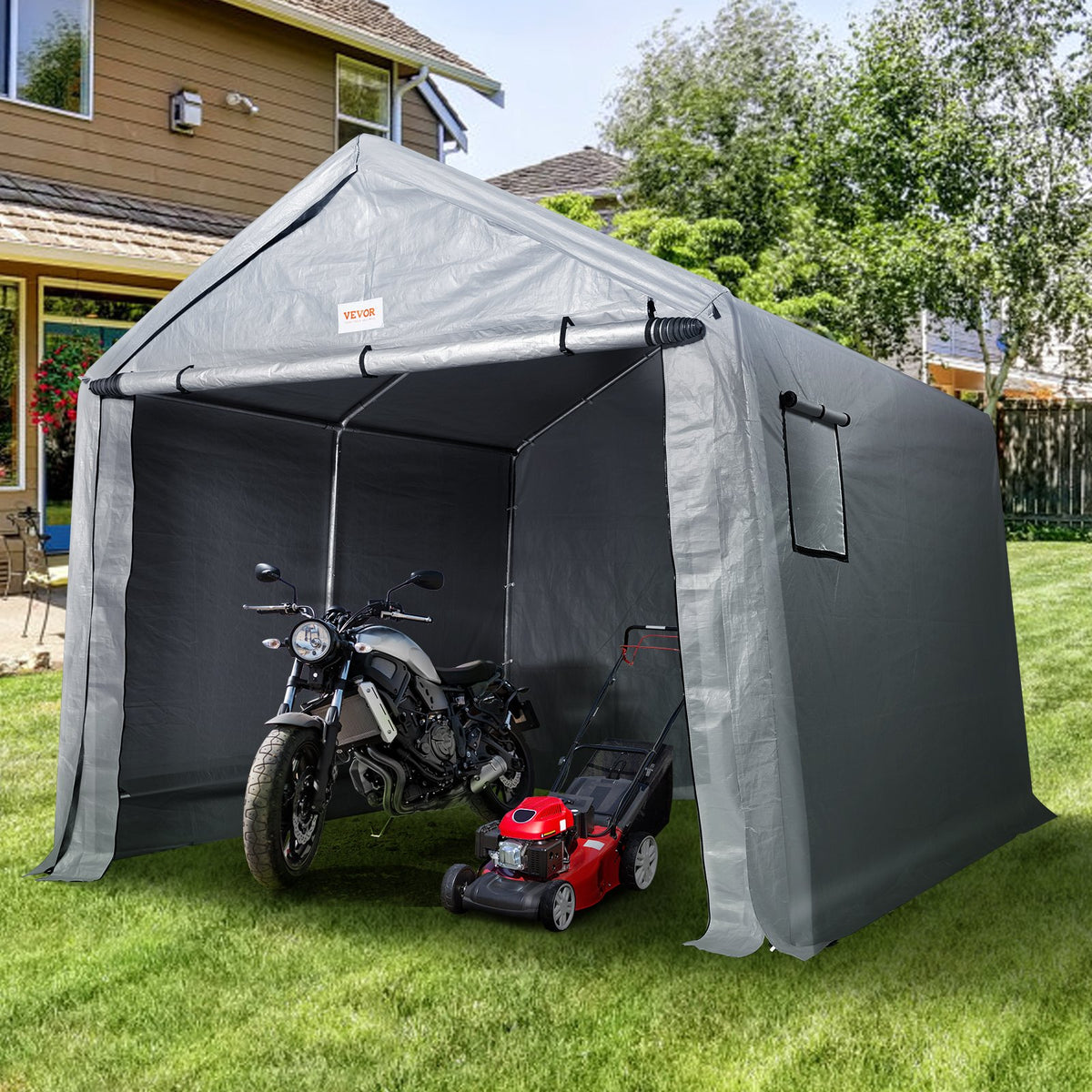 Storage Shelter | 7x12x7.36ft Portable Garage Shed with Zipper Door