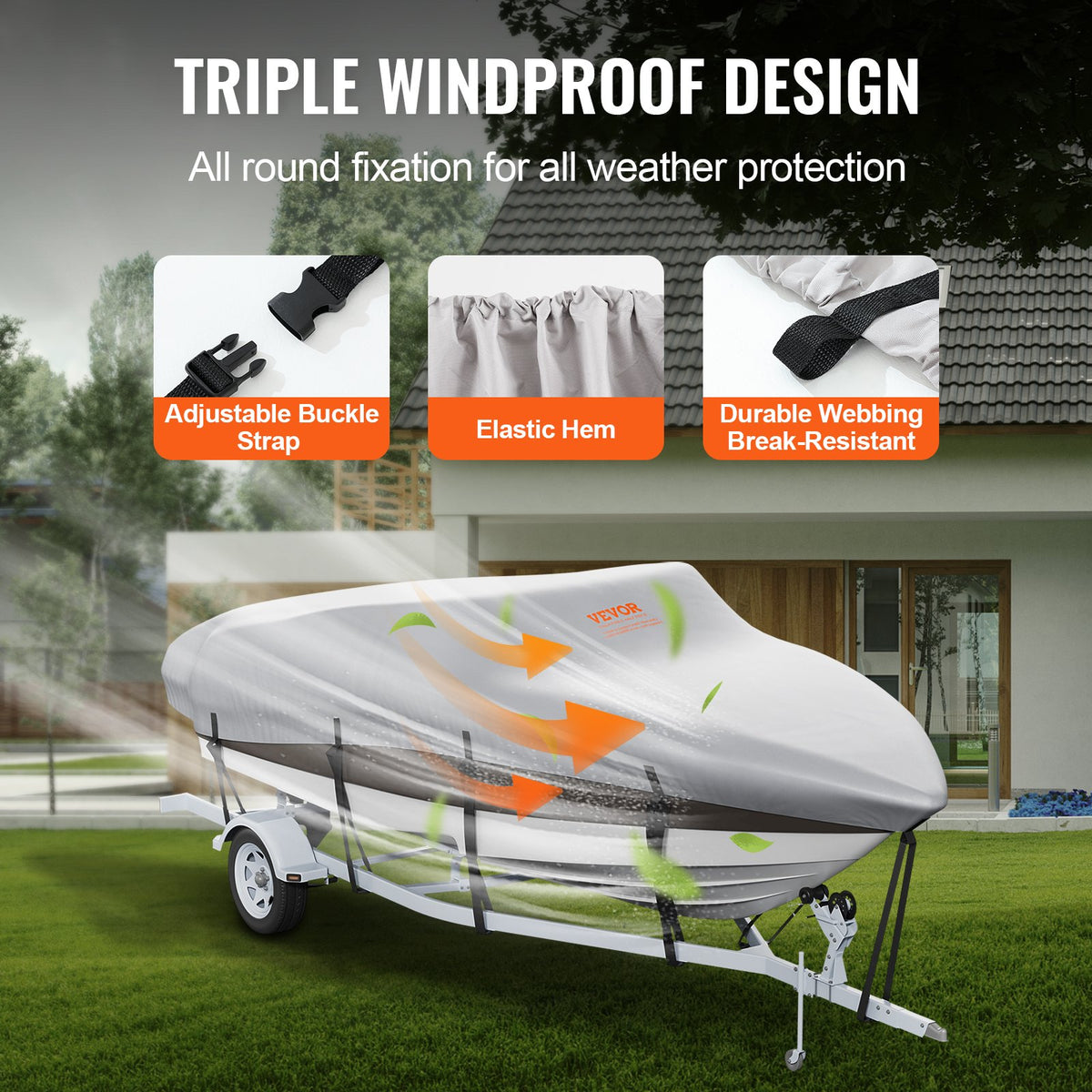 Boat Cover | 600D Waterproof | Fits 20–22ft V-Hull & Tri-Hull Runabout Boats