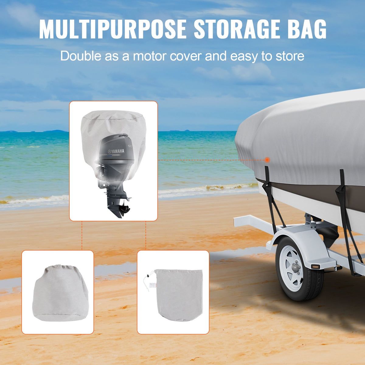 Boat Cover | 600D Waterproof | Fits 20–22ft V-Hull & Tri-Hull Runabout Boats