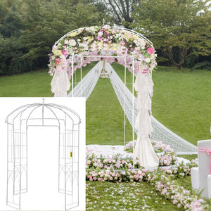 Birdcage Garden Arbor 9ft High x 6.6ft Wide | Heavy Duty Wrought Iron Wedding Arch Trellis | For Climbing Vines in Outdoor Garden, Lawn, Patio | White