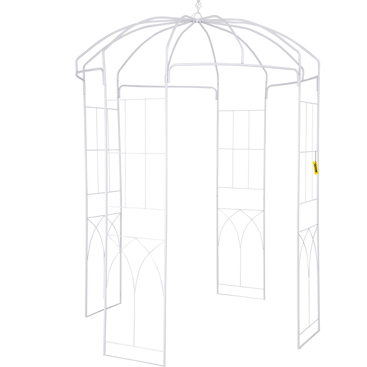 Birdcage Garden Arbor 9ft High x 6.6ft Wide | Heavy Duty Wrought Iron Wedding Arch Trellis | For Climbing Vines in Outdoor Garden, Lawn, Patio | White