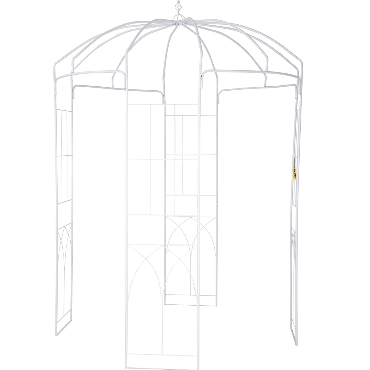 Birdcage Garden Arbor 9ft High x 6.6ft Wide | Heavy Duty Wrought Iron Wedding Arch Trellis | For Climbing Vines in Outdoor Garden, Lawn, Patio | White