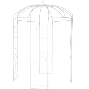 Birdcage Garden Arbor 9ft High x 6.6ft Wide | Heavy Duty Wrought Iron Wedding Arch Trellis | For Climbing Vines in Outdoor Garden, Lawn, Patio | White
