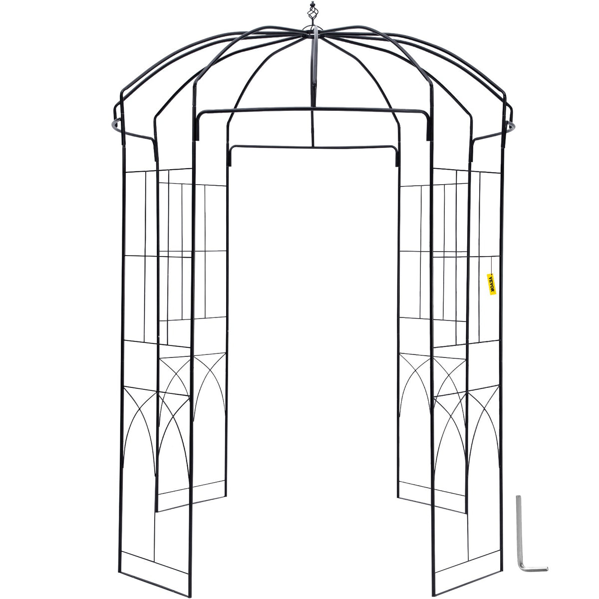 Birdcage Garden Arbor 2.44m High | 1.59m Wide Wrought Iron Wedding Arch Trellis | For Climbing Vines in Garden, Patio & Backyard | Black