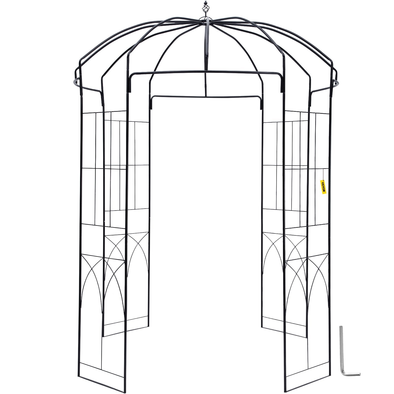 Birdcage Garden Arbor 2.44m High | 1.59m Wide Wrought Iron Wedding Arch Trellis | For Climbing Vines in Garden, Patio & Backyard | Black