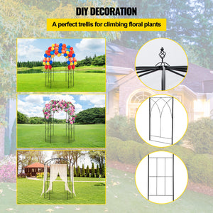 Birdcage Garden Arbor 2.44m High | 1.59m Wide Wrought Iron Wedding Arch Trellis | For Climbing Vines in Garden, Patio & Backyard | Black