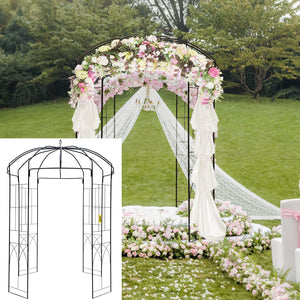 Birdcage Garden Arbor 2.44m High | 1.59m Wide Wrought Iron Wedding Arch Trellis | For Climbing Vines in Garden, Patio & Backyard | Black