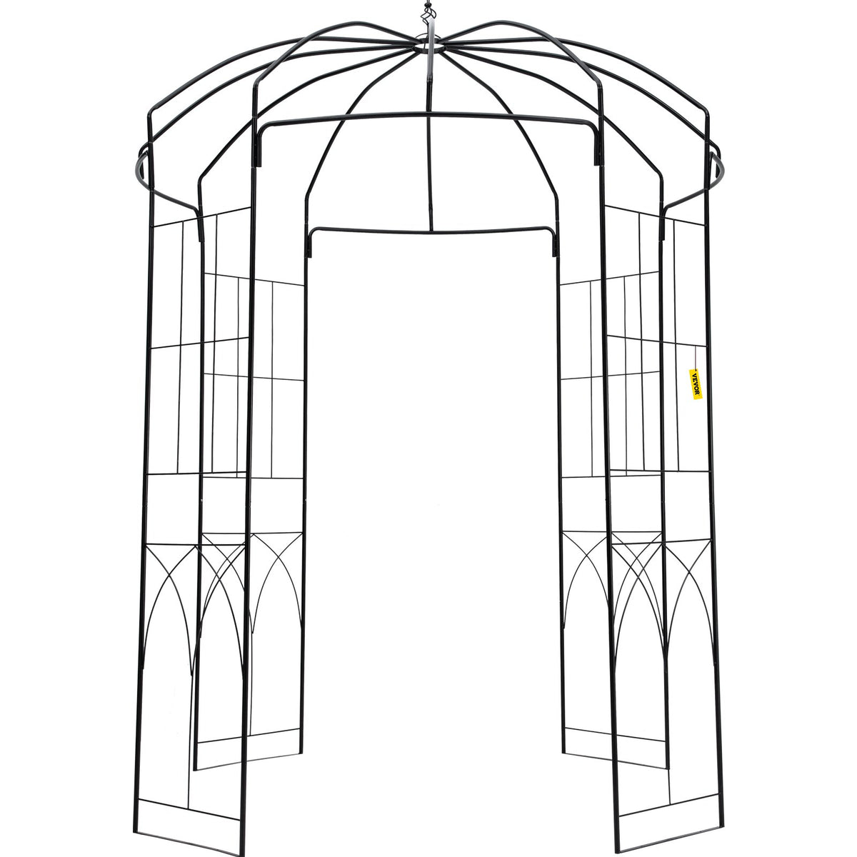Birdcage Garden Arbor 2.44m High | 1.59m Wide Wrought Iron Wedding Arch Trellis | For Climbing Vines in Garden, Patio & Backyard | Black