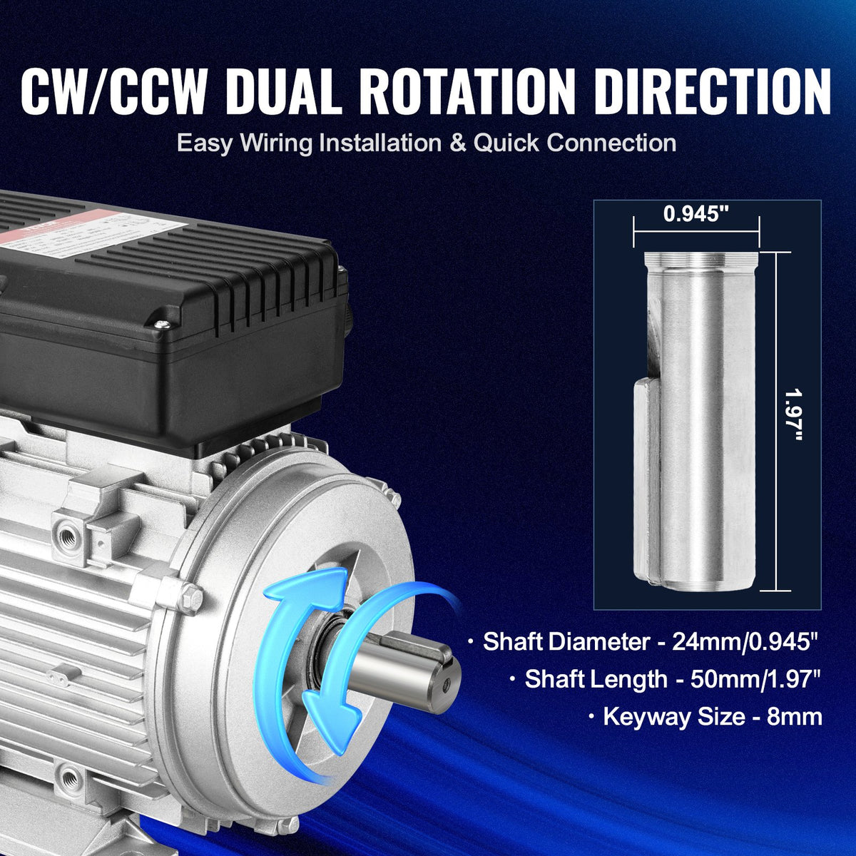 Electric Motor 2.2KW 2800RPM | Single Phase AC Motor | 24mm Shaft | CW/CCW Rotation | For Agricultural & Industrial Equipment