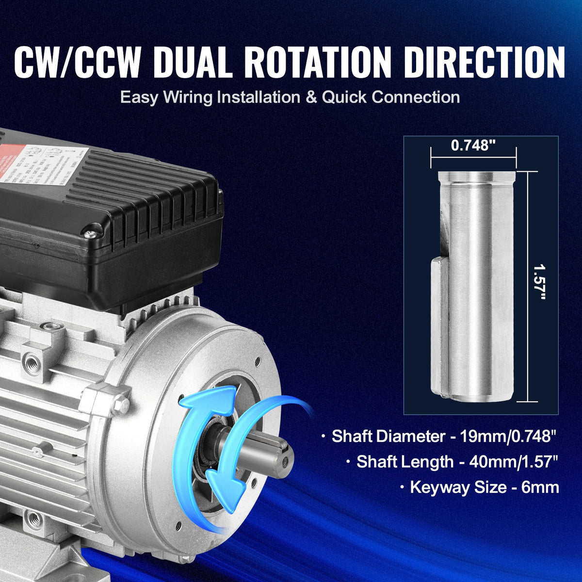 Electric Motor 2.2KW 2800RPM | Single Phase AC Motor with 24mm Shaft | CW/CCW Rotation