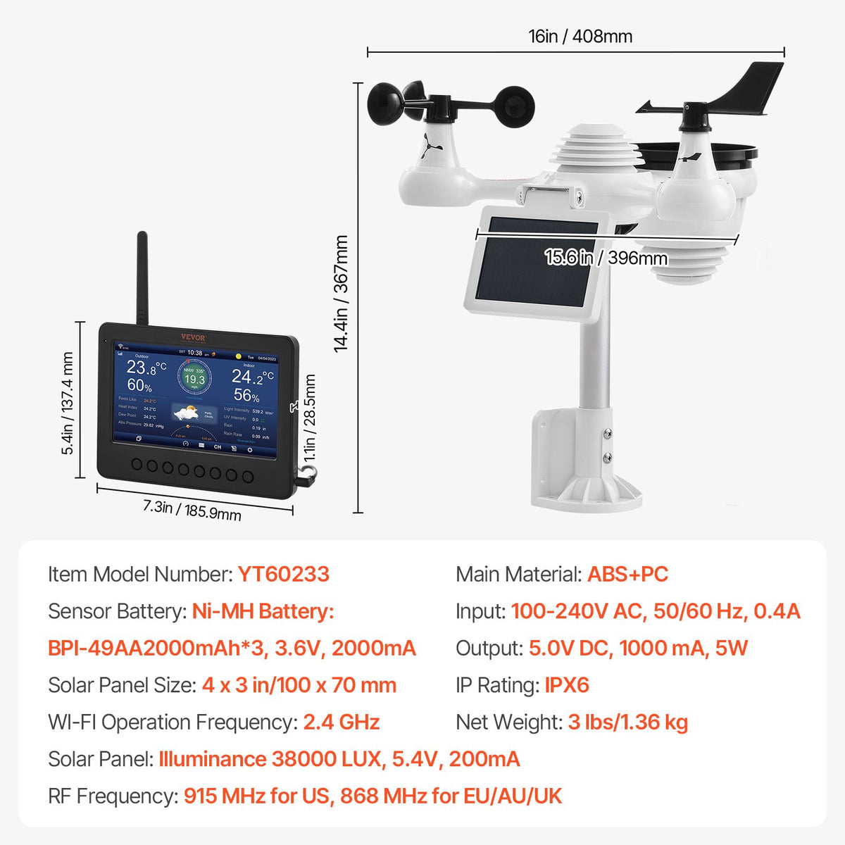 Wi-Fi Weather Station | 7-in-1 with 177.8mm TFT Display & Outdoor Wireless Sensor