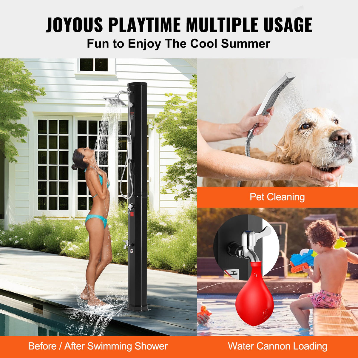 Outdoor Solar Heated Shower 40L | Poolside Kit with Overhead & Foot Shower Tap | Fast Assembly | For Backyard, Pool & Beach