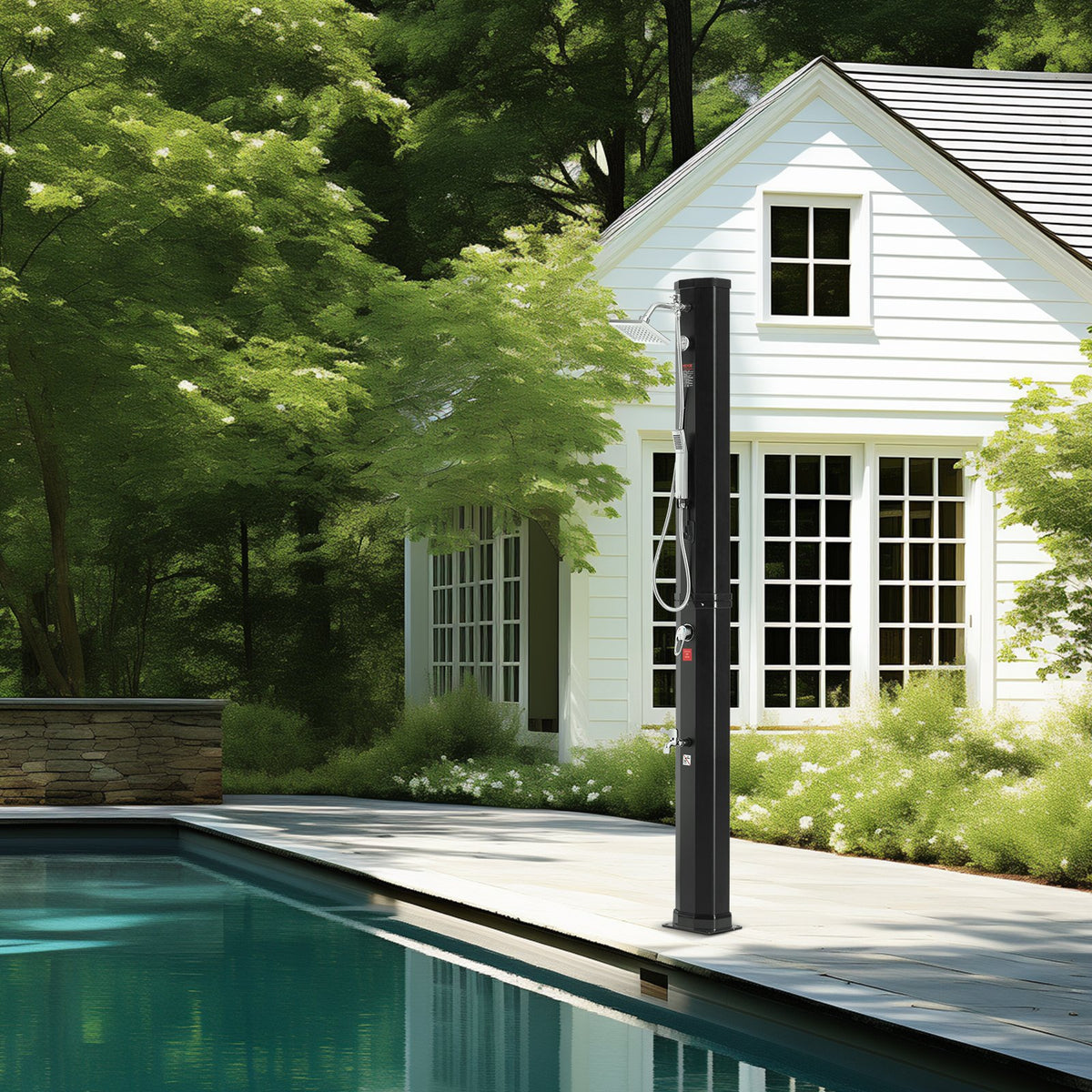 Outdoor Solar Heated Shower 40L | Poolside Kit with Overhead & Foot Shower Tap | Fast Assembly | For Backyard, Pool & Beach