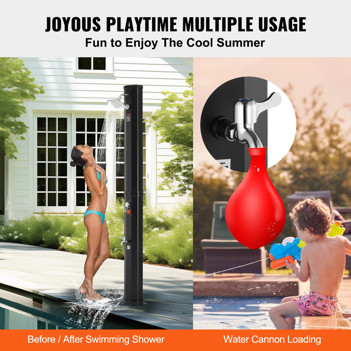 Outdoor Solar Heated Shower 35L | Poolside Shower Kit with Overhead & Foot Tap | Fast Assembly with Pre-Drilled Holes | For Backyard, Pool & Beach