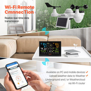 7-in-1 Wi-Fi Weather Station | 7.5" Colour Display | Solar-Powered Wireless Outdoor Sensor | Measures Temperature, Humidity, Wind & Rain with Alerts