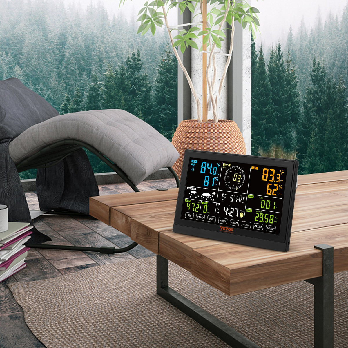 7-in-1 Wi-Fi Weather Station | 7.5" Colour Display | Solar-Powered Wireless Outdoor Sensor | Measures Temperature, Humidity, Wind & Rain with Alerts