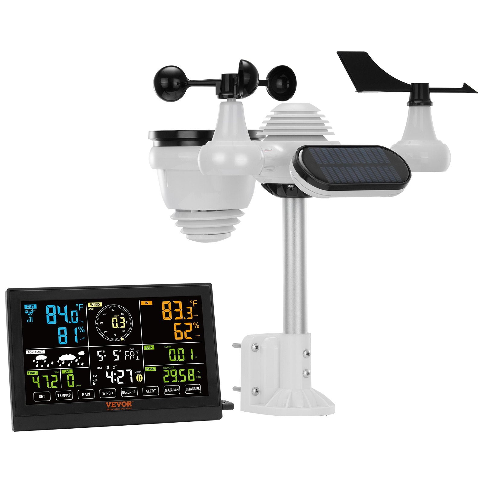 Wireless Weather Station 7-in-1 | Large Color Display | Indoor & Outdoor Data