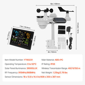 Wireless Weather Station 7-in-1 | Large Color Display | Indoor & Outdoor Data