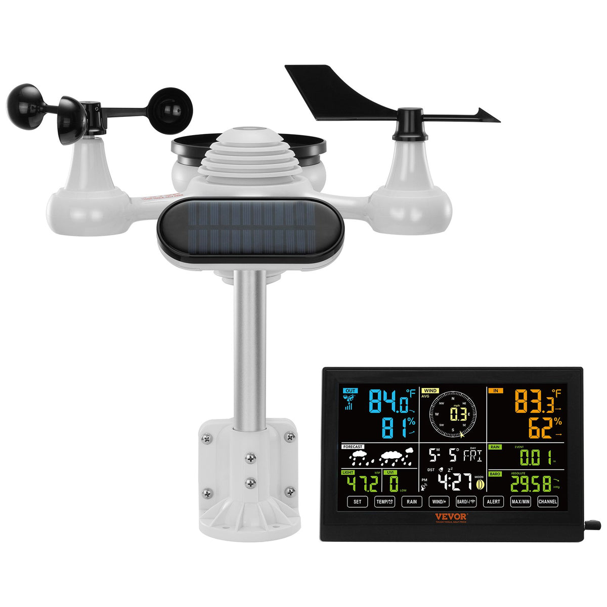 Wireless Weather Station 7-in-1 | Large Color Display | Indoor & Outdoor Data