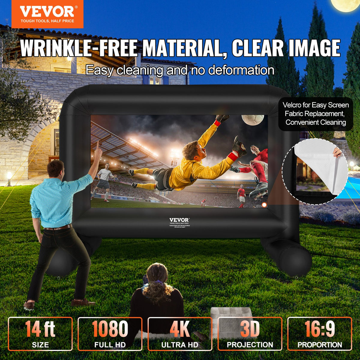 Inflatable Movie Screen | 14ft Outdoor Blow-Up Projector Screen with Blower & Carry Bag | Front/Rear Projection