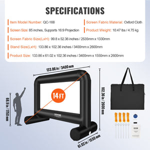 Inflatable Movie Screen | 14ft Outdoor Blow-Up Projector Screen with Blower & Carry Bag | Front/Rear Projection