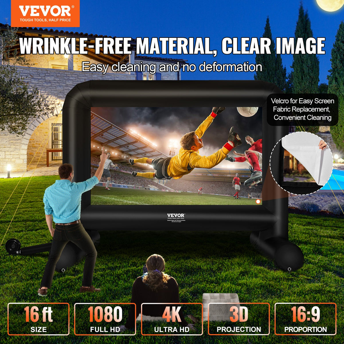 Inflatable Movie Screen | 16ft Outdoor Projector Screen | Front/Rear Projection with Blower & Bag