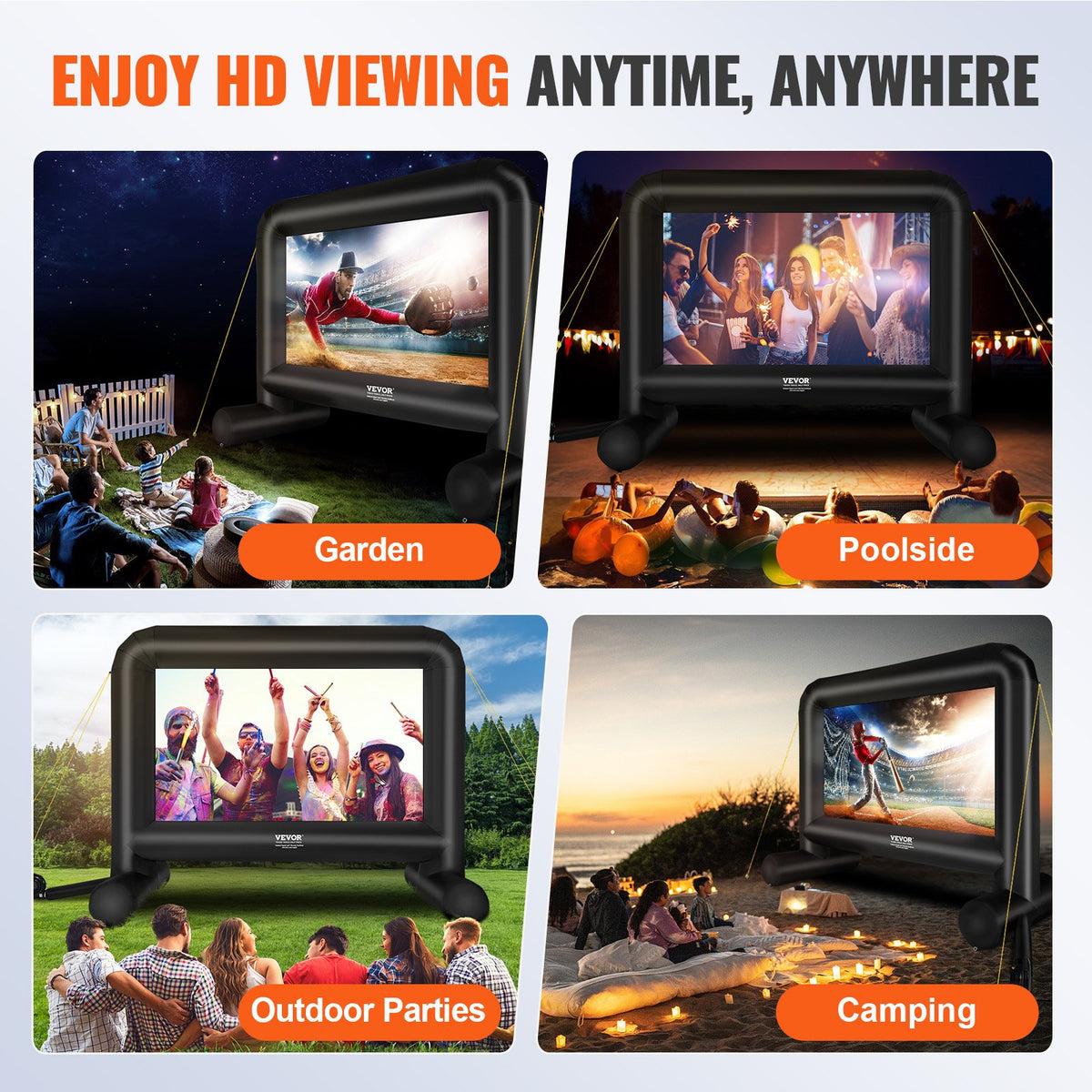Inflatable Movie Screen | 16ft Outdoor Projector Screen | Front/Rear Projection with Blower & Bag