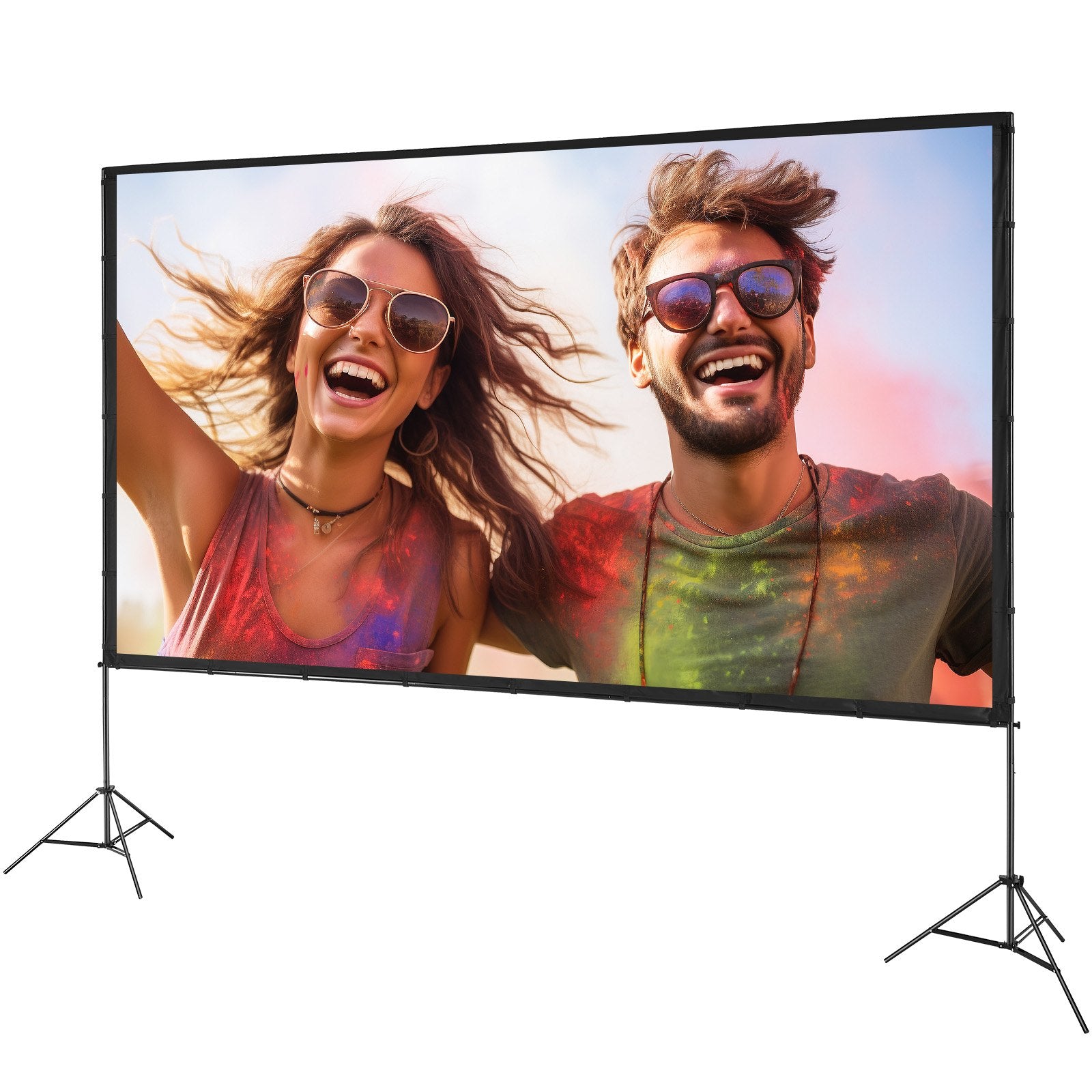 Projector Screen with Stand 150 Inch | 16:9 4K HD Wrinkle-Free Outdoor Movie Screen | Tripod Stand & Carry Bag Included