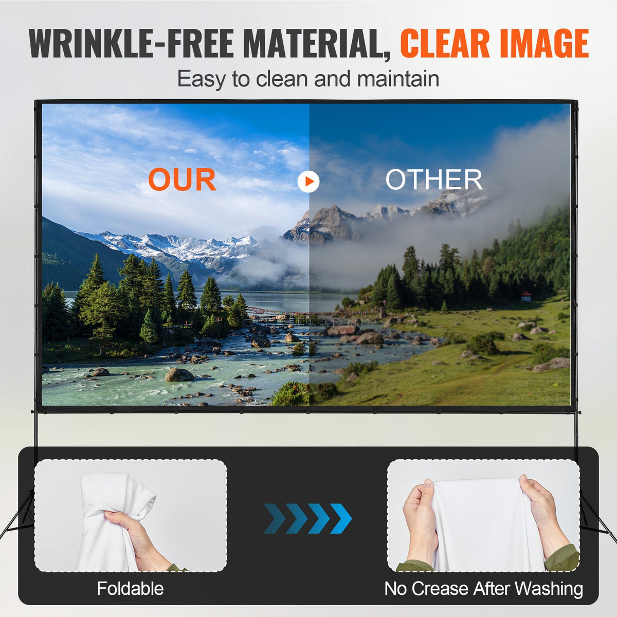 Projector Screen with Stand 150 Inch | 16:9 4K HD Wrinkle-Free Outdoor Movie Screen | Tripod Stand & Carry Bag Included