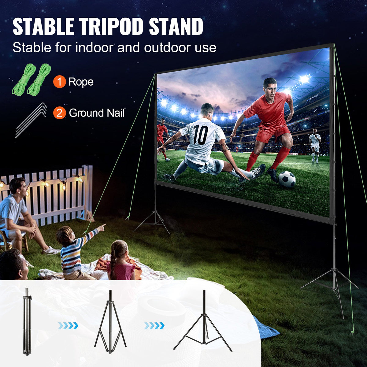 Projector Screen with Stand 150 Inch | 16:9 4K HD Wrinkle-Free Outdoor Movie Screen | Tripod Stand & Carry Bag Included