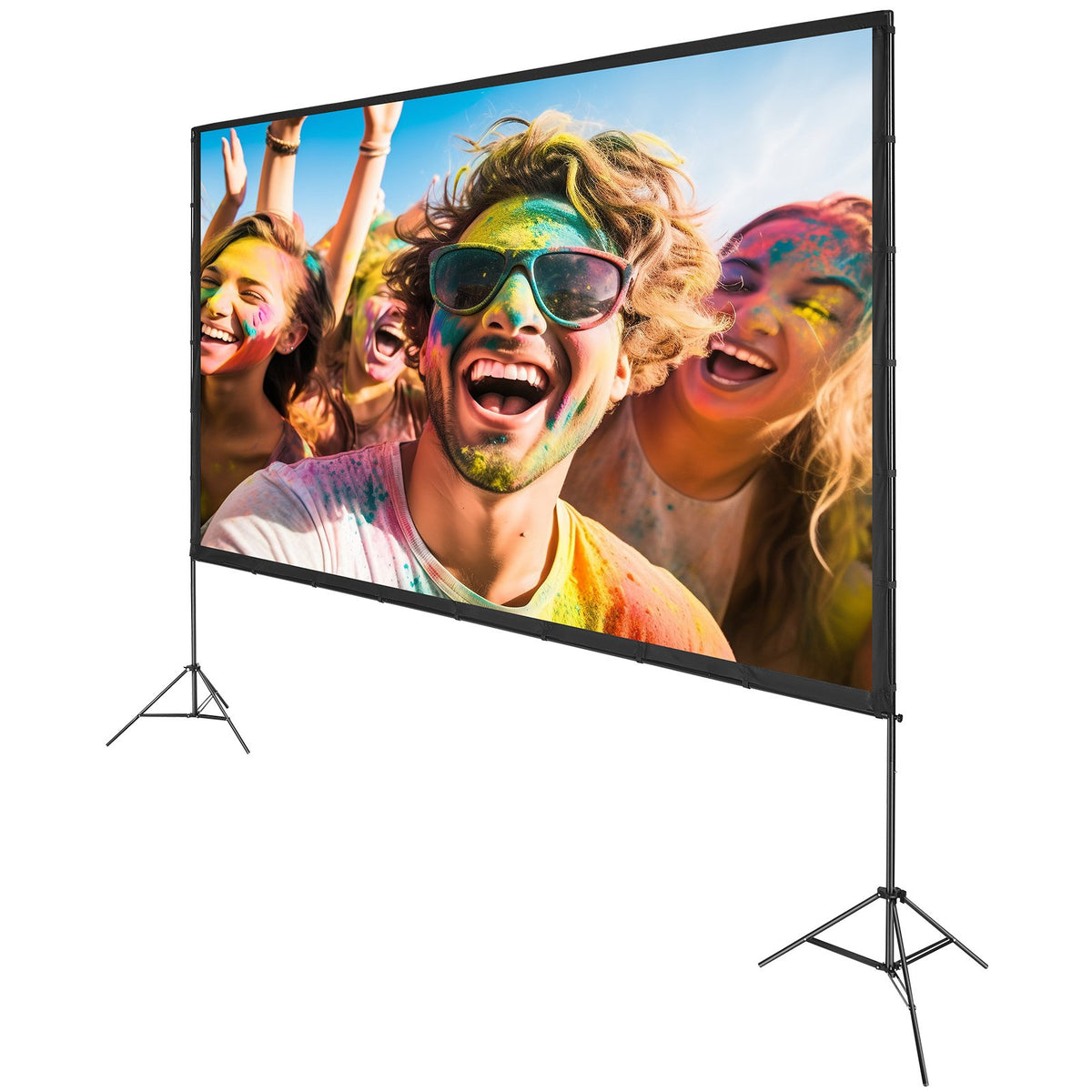 Projector Screen with Stand 150 Inch | 16:9 4K HD Wrinkle-Free Outdoor Movie Screen | Tripod Stand & Carry Bag Included