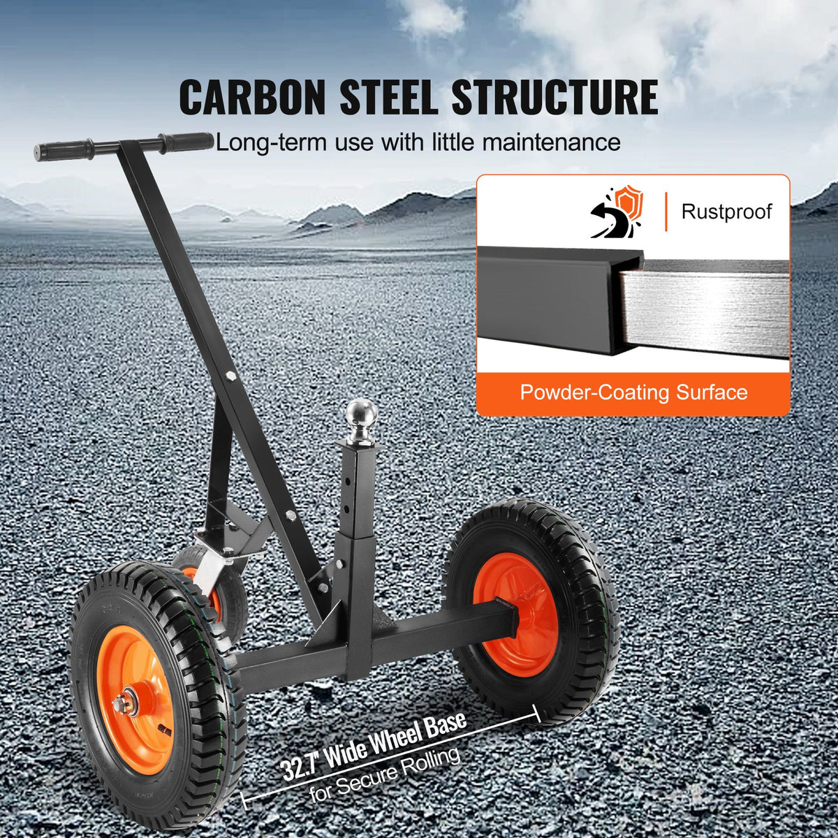 Adjustable Trailer Dolly | 1000lb Tongue Weight Capacity | 2" Ball, Pneumatic Tires, 19–26" Adjustable Height for RV, Boat, Trailer