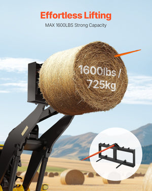 Hay Spear Bale Spike | 49" with 2 Stabilizers | 726kg Load Capacity Tractor Loader Attachment