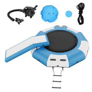 Inflatable Water Bouncer 10FT | Recreational Water Trampoline with Slide, Ladder & Pump | Floating Swim Platform for Pool, Lake & Water Sports