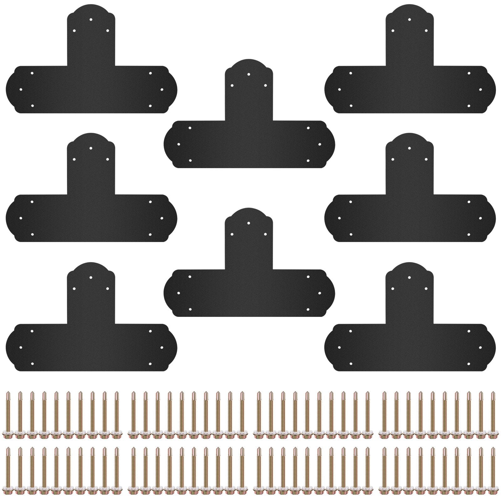 T Mending Plate Set | 8-Piece 6" Black Steel Flat Connector for Post & Beam Joints