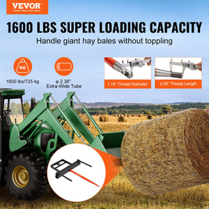 Hay Spear | 39" Bale Spike 726kg Load | Skid Steer Loader Tractor Attachment with 2x 17.5" Stabilizers & 60" Chain