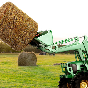 Hay Spear | 49" Bale Spike 1360kg Load | Skid Steer Tractor Bucket Attachment with 2x Stabilizers & 60" Chain