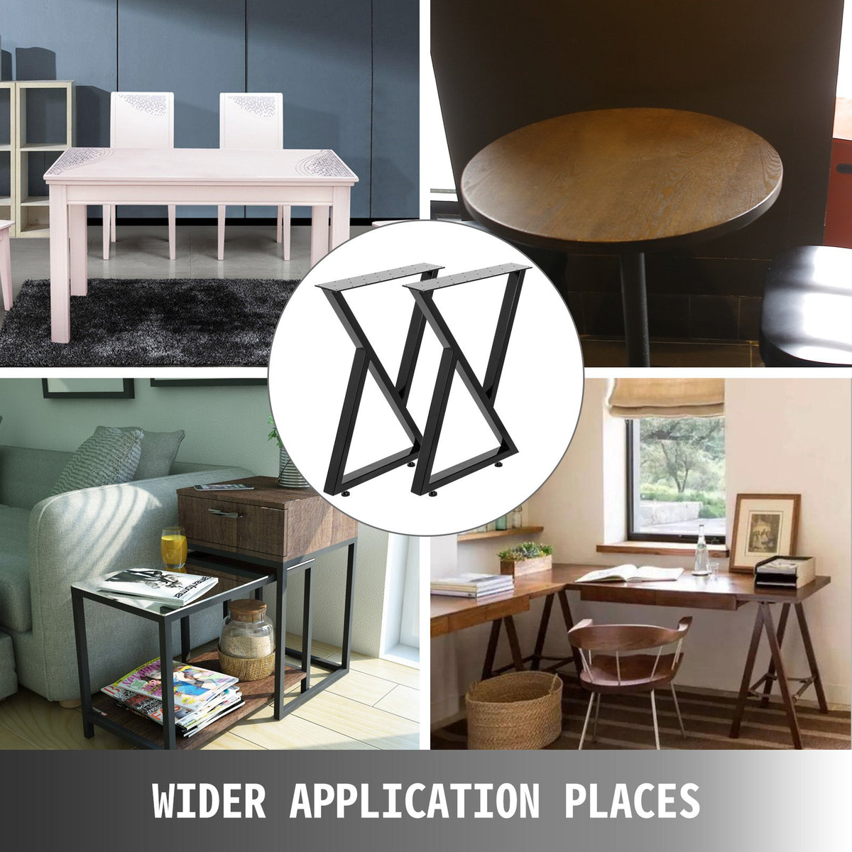 Metal Table Legs 28"x20" Zig-Zag | Heavy Duty Black Steel | Set of 2 DIY Furniture Legs