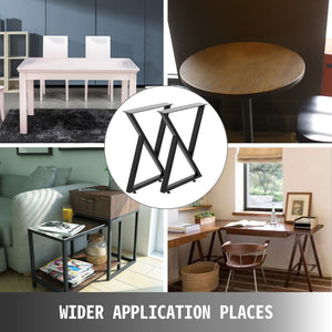 Metal Table Legs 28"x20" Zig-Zag | Heavy Duty Black Steel | Set of 2 DIY Furniture Legs