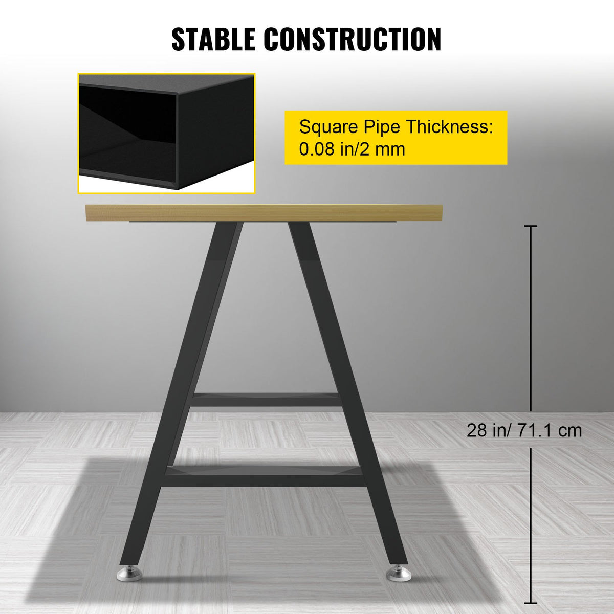 Metal Table Legs 28"x17.7" A-Frame | Heavy Duty Black Wrought Iron | Set of 2 with Floor Protectors