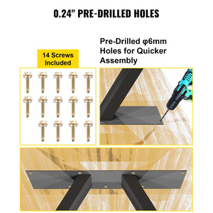 Metal Table Legs 28"x17.7" A-Frame | Heavy Duty Black Wrought Iron | Set of 2 with Floor Protectors
