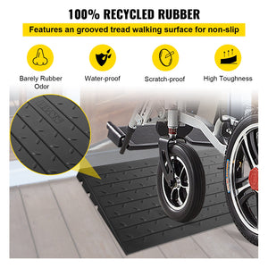 Rubber Threshold Ramp 4 Inch Rise | 3 Channel Cord Cover | Solid Rubber Doorway Entry Ramp | 2200lbs Load Capacity | Wheelchair & Scooter Access Ramp