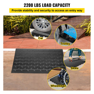 Rubber Threshold Ramp 4 Inch Rise | 3 Channel Cord Cover | Solid Rubber Doorway Entry Ramp | 2200lbs Load Capacity | Wheelchair & Scooter Access Ramp