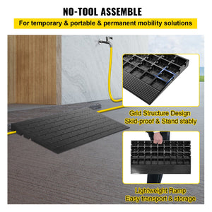 Rubber Threshold Ramp 4 Inch Rise | 3 Channel Cord Cover | Solid Rubber Doorway Entry Ramp | 2200lbs Load Capacity | Wheelchair & Scooter Access Ramp