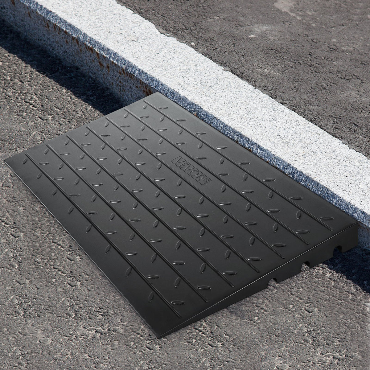 Rubber Threshold Ramp 4 Inch Rise | 3 Channel Cord Cover | Solid Rubber Doorway Entry Ramp | 2200lbs Load Capacity | Wheelchair & Scooter Access Ramp