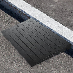 Rubber Threshold Ramp 4 Inch Rise | 3 Channel Cord Cover | Solid Rubber Doorway Entry Ramp | 2200lbs Load Capacity | Wheelchair & Scooter Access Ramp